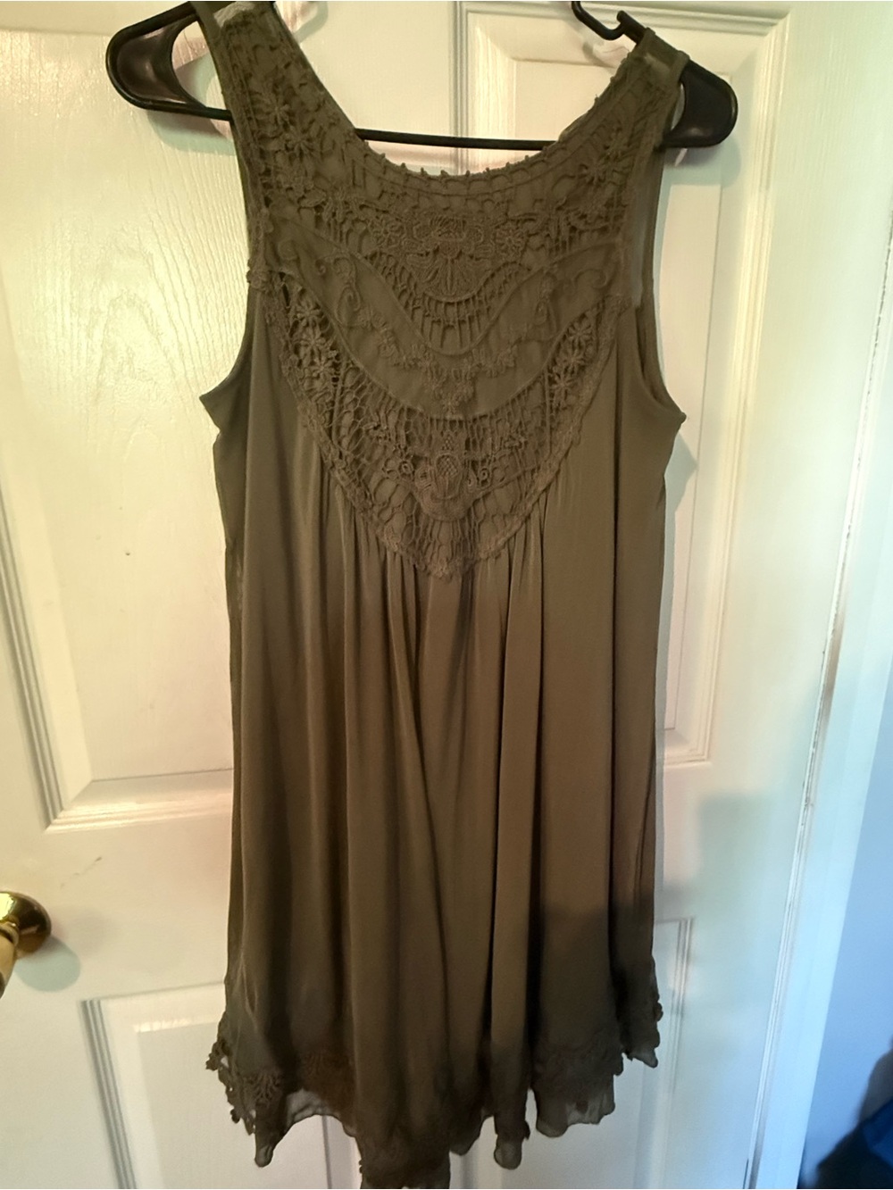 Altard State Sleeveless Crochet Yoke Tunic Dress - Olive Green